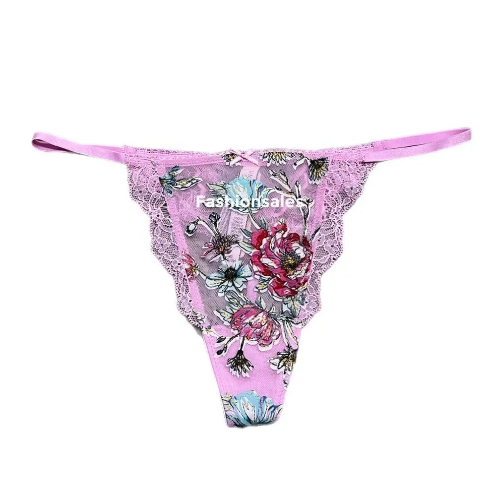 Victorias Secret Dream Angels Floral appliqué Mesh Lace V string panty pink S